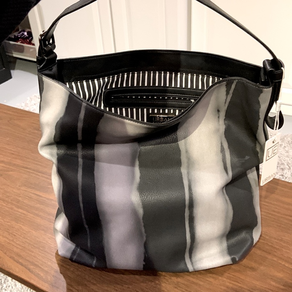 URBAN EXPRESSIONS Grey Striped Vegan Tote